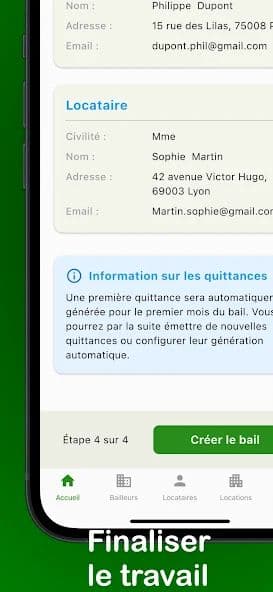 Récapitulatif du bail — application Receipt2Go